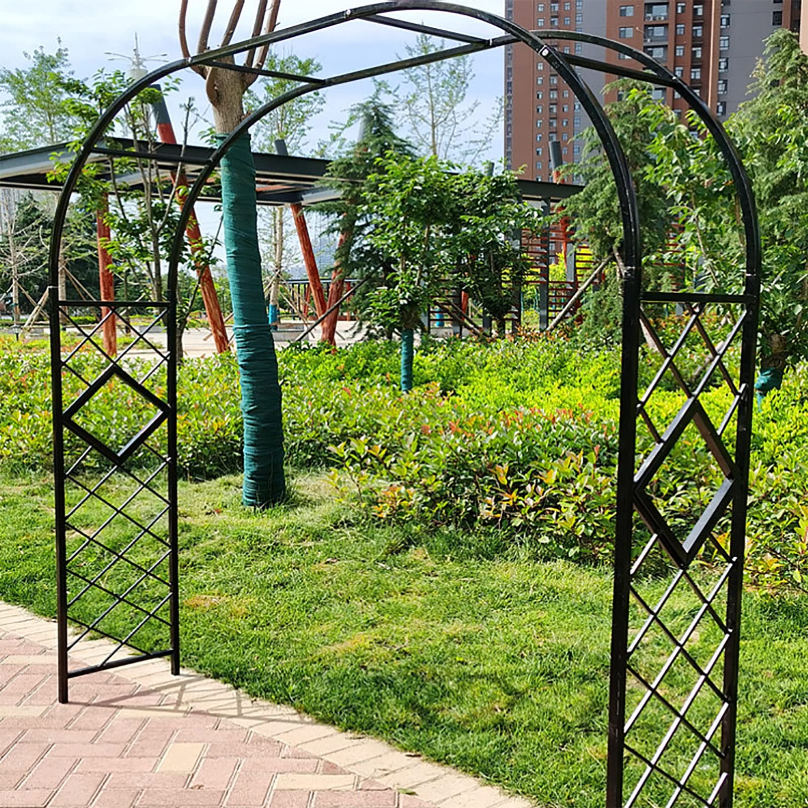 SDdPulse Arco da giardino in ferro battuto, per piante rampicanti, arco decorativo per giardino esterno, pergolato, per varie piante, viti, giardino, prato, facile da installare (nero, 340 cm)