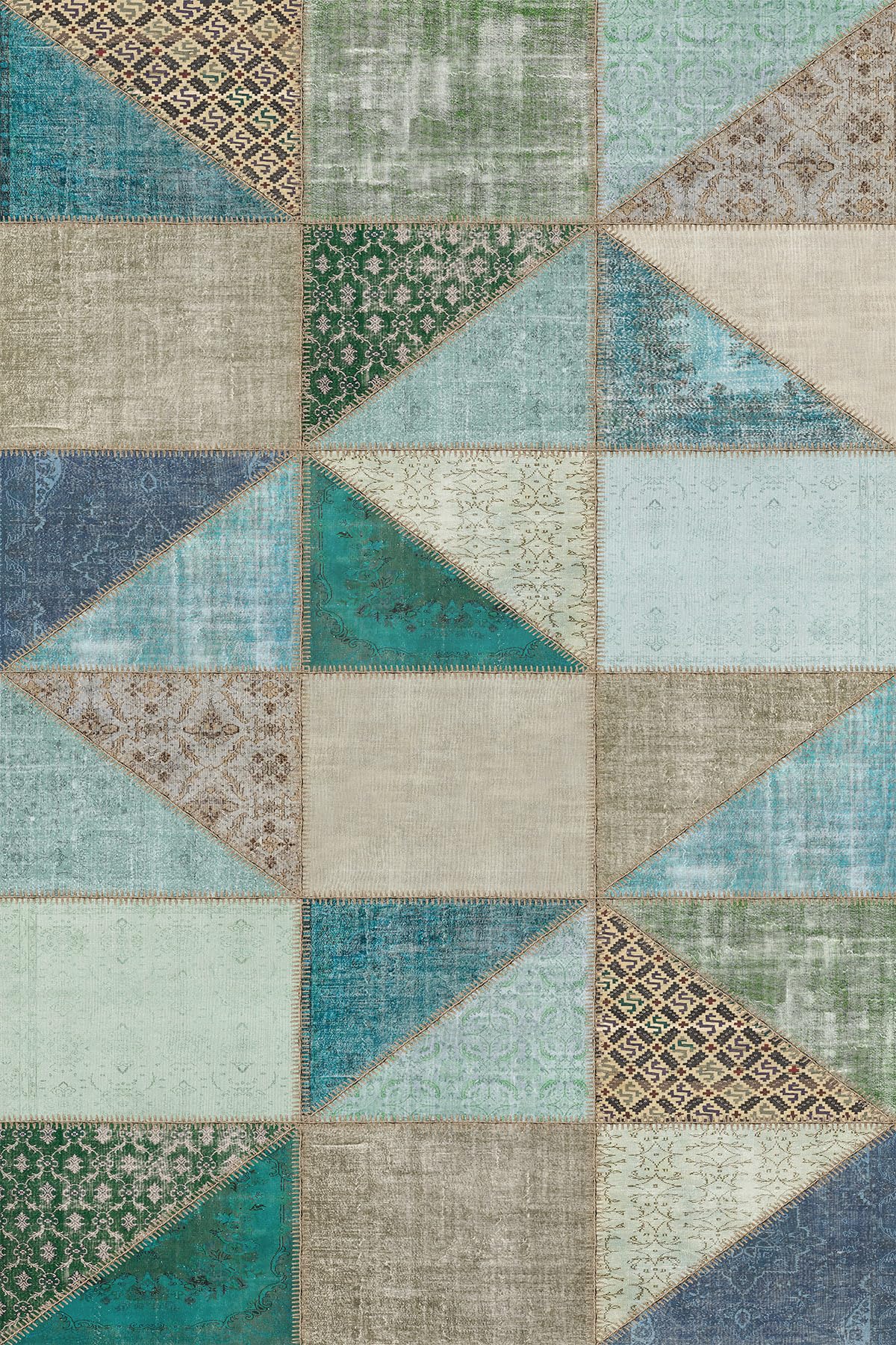 Latte Dizayn Lavi Patchwork Desenli Şönil Pamuk Tabanlı Yıkanabilir Kaymaz Antibakteriyel Salon Halısı 100x300