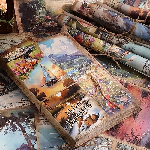 Vista 39 de emmoolife 300 hojas de papel estético para álbumes de recortes, retro, bohemio, pastel, collage de pared, suministros para álbumes de recortes, Arte