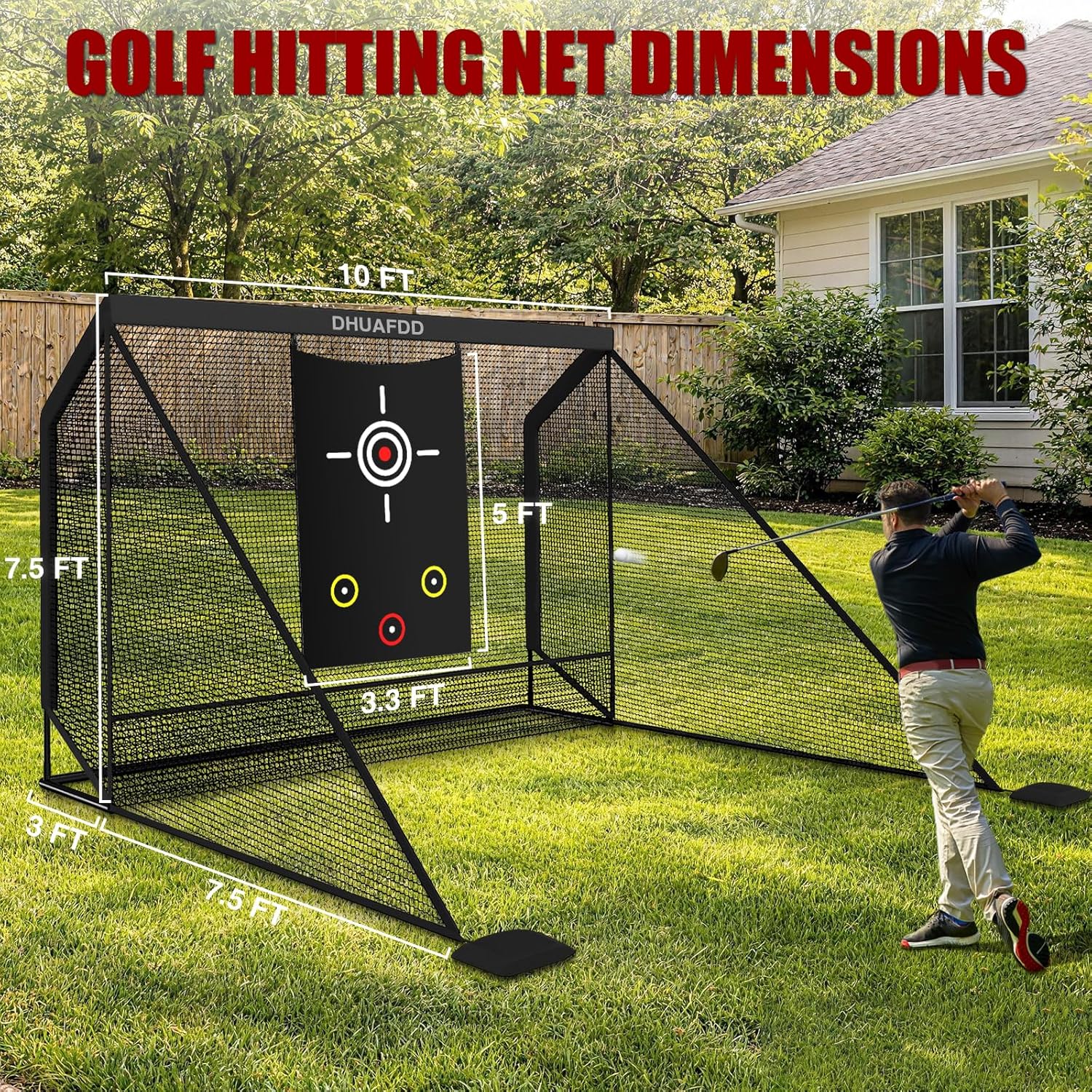 Golf Hitting Net with Side Barriers 10 X 7.5ft Golf Net Heavy Duty Netting with Target Cloth Ideal for Home Garage Swing Training Indoor Outdoor Use