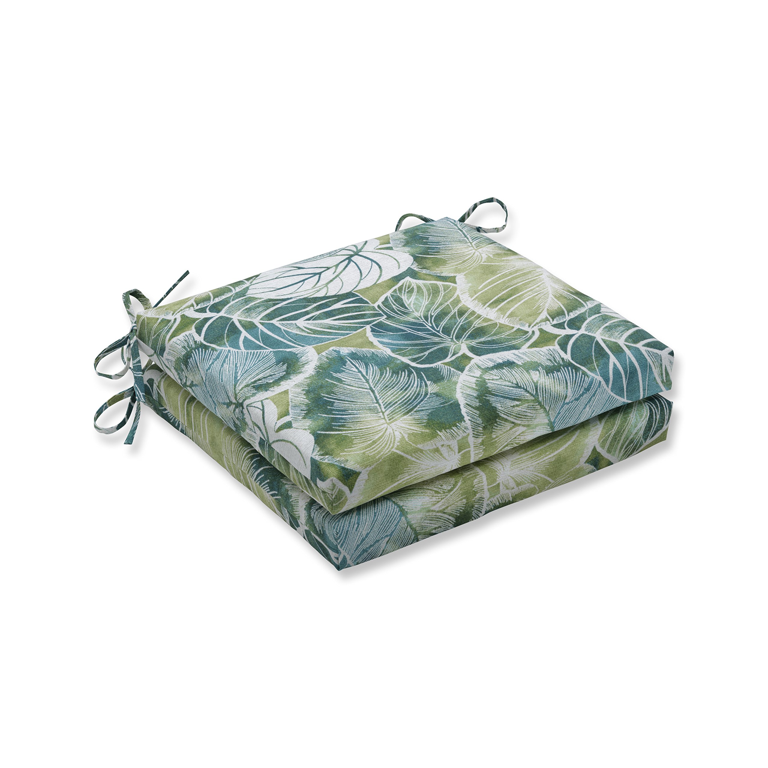 Pillow Perfect Outdoor/Indoor Key Cove Lagoon Squared Corners Seat Cushion 20x20x3 (Set of 2), Green