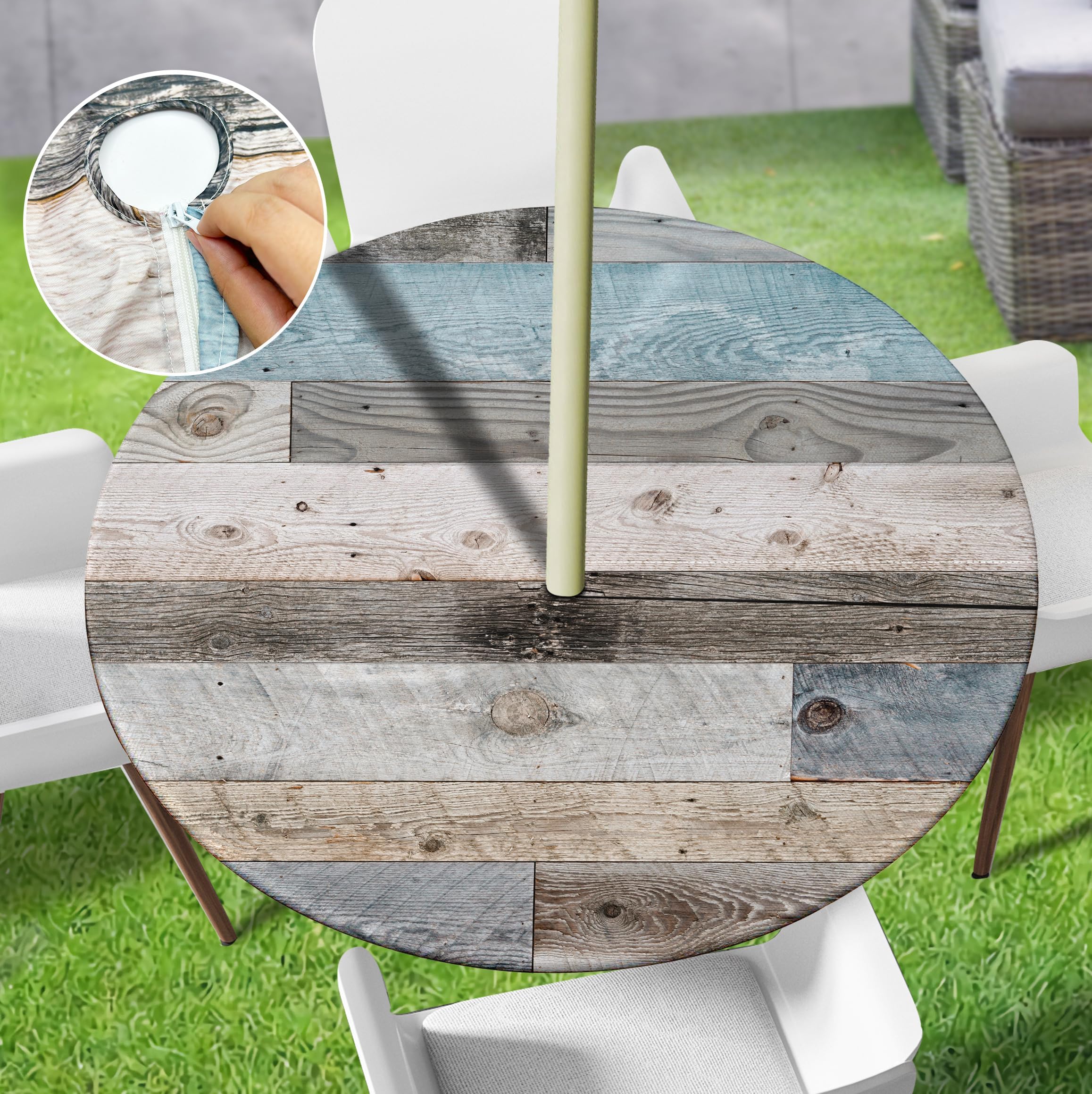 Amazon.com: KIEMTR Round Outdoor Tablecloth with Umbrella Hole ...