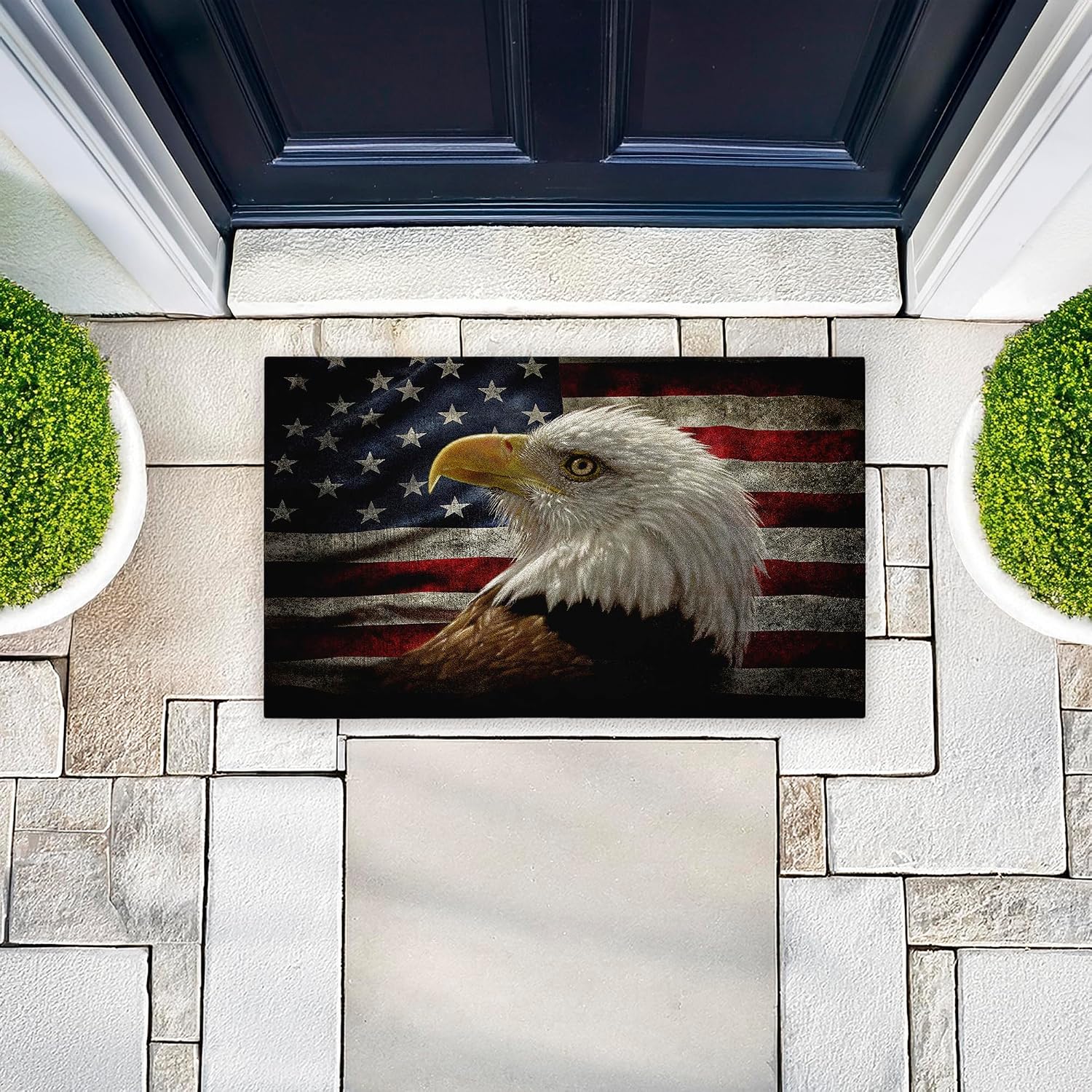 Stupell Industries Bald Eagle Portrait Outdoor Door Mat, Durable Non-Slip Mat with Recycled Rubber Backing, Weather-Resistant Majestic Eagle Design by Collin Bogle, 18"x30"