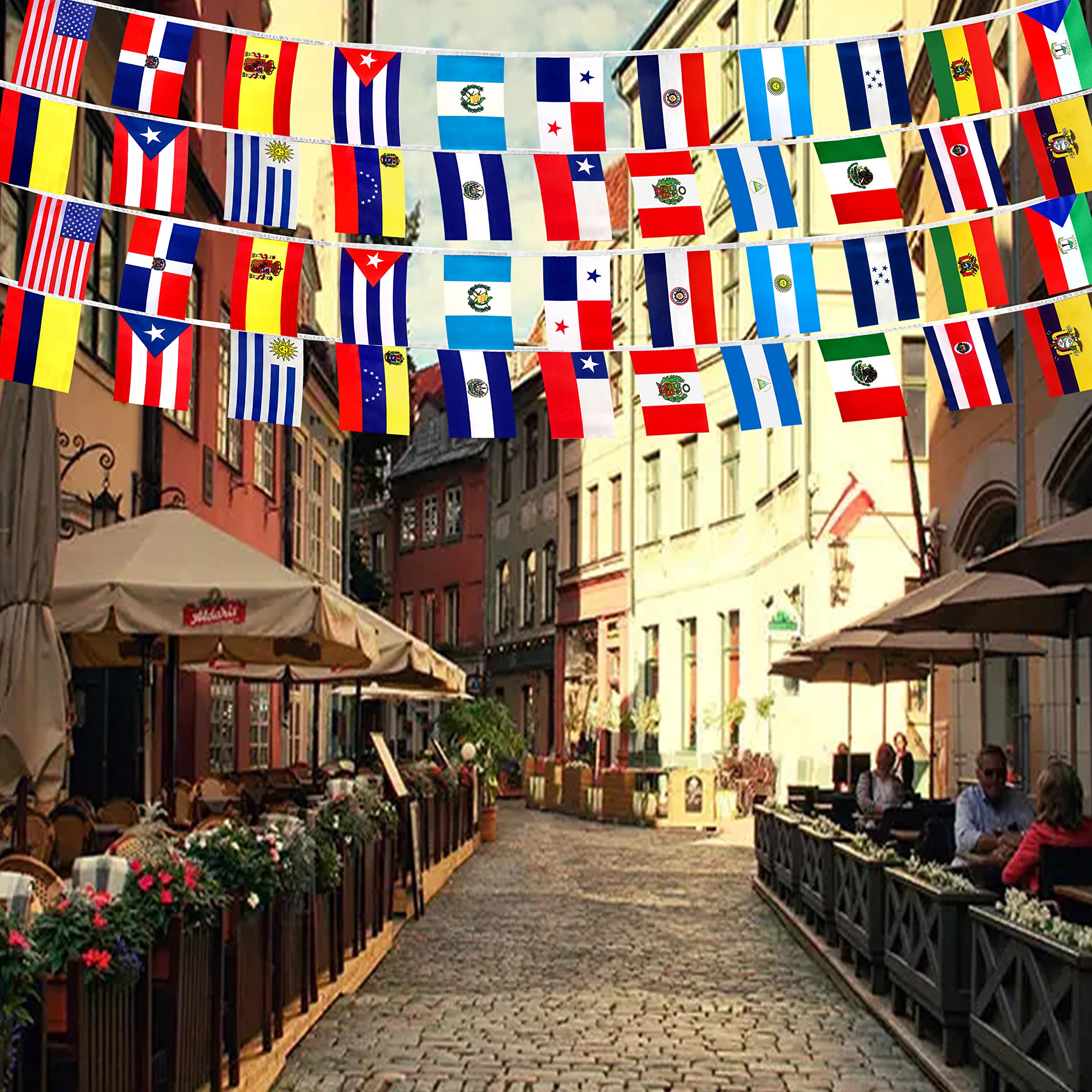 WEITBF Flaggen-Banner Mit 22 Spanischsprachigen Ländern – 2 Strings à 9 M, 44 Flaggen