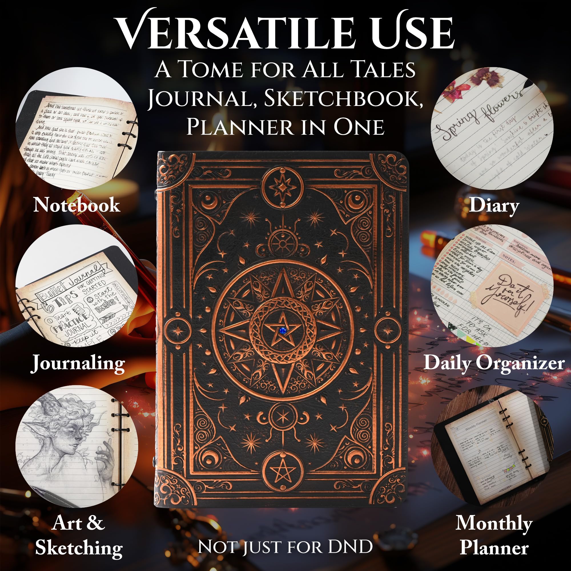 Magic Nachfüllbares Notizbuch Journal Binder für DND - A5 Story Forge 400 Seiten (200 Blatt) mit abgenutztem Ancient Magic Design für DND- oder Fantasy-Enthusiasten - Perfekt für Dungeons and Dragons