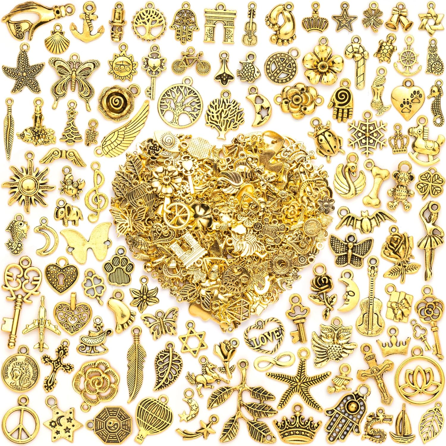460 Pcs Charms for Jewelry Making, Wholesale Jewelry Making Charms Bulk, Assorted Mixed Tibetan Antique Gold Metal Pendants Charm for Bracelet and Necklace