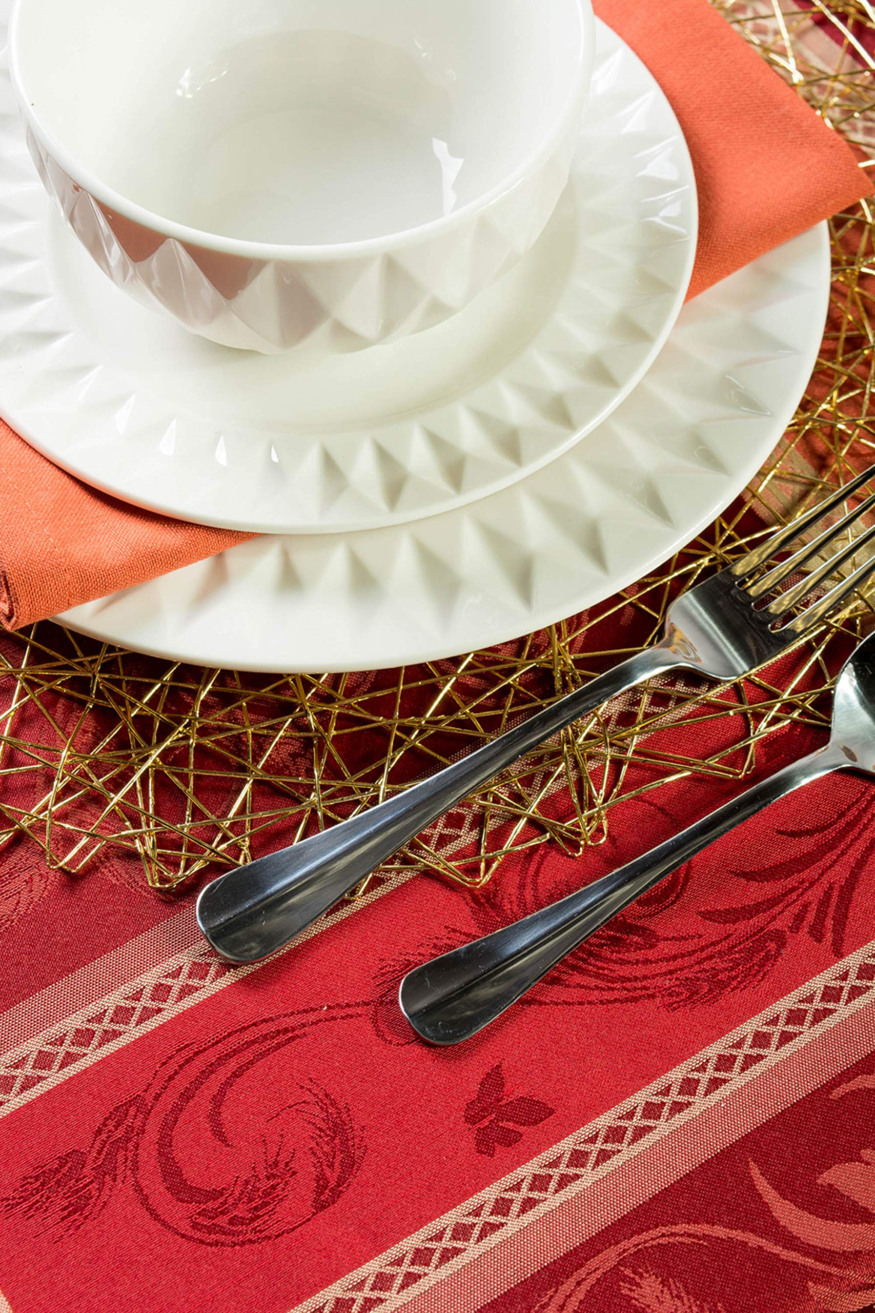 DII Traditional Harvest Nappe Ronde en Coton damassé Collection Jacquard Collection Thanksgiving Décoration de Table d'automne 177,8 cm Orange brûlé