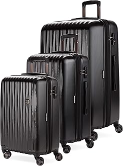 7272 Energie Expandable Hardside Luggage with Spinner Wheels and TSA Lock, Black, 3-Piece Set (19/24/27)