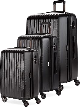 SwissGear 7272 Energie Hardside Expandable Luggage with Spinner Wheels, Black/Black, 3-Piece Set 19/24/27
