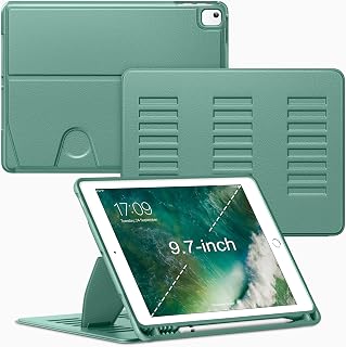 VIKESI Case for iPad 6th / 5th Generation (2018/2017 Released) 9.7-inch and for iPad Air 2/1,Multiple Angles Magnetic Stand Cover,Shockproof Soft Back,Pencil Holder,and Auto Sleep/Wake,Pine Green