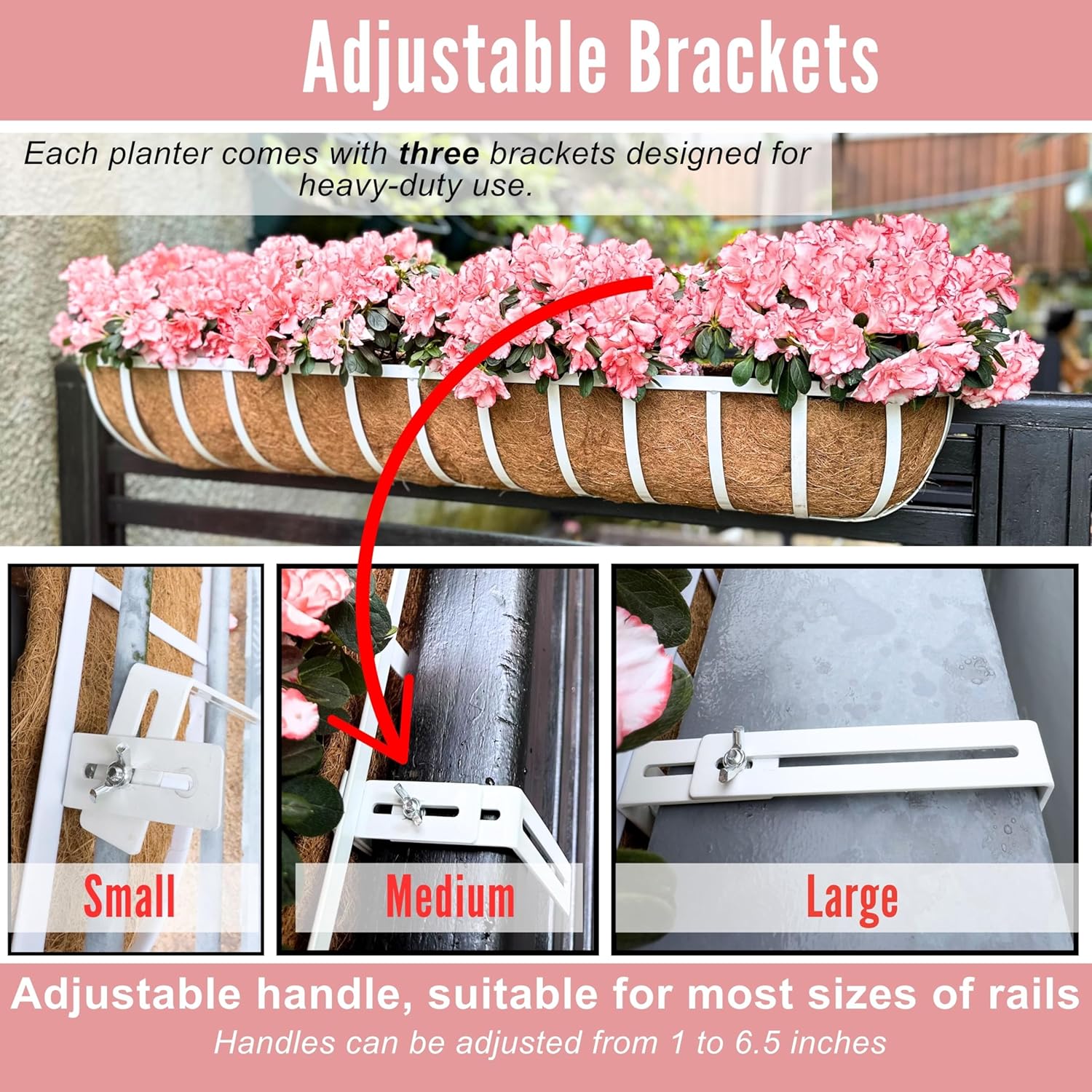 LaLaGreen Bundle- 2 Pack, 48 Inch Rectangular Metal Basket with Coco Liner + 2 Pack, 48 Inch Coconut Coir Insert Extra Large Plant Box Outdoor Hanging Rail Planter with Bracket Fence Porch Patio Decor