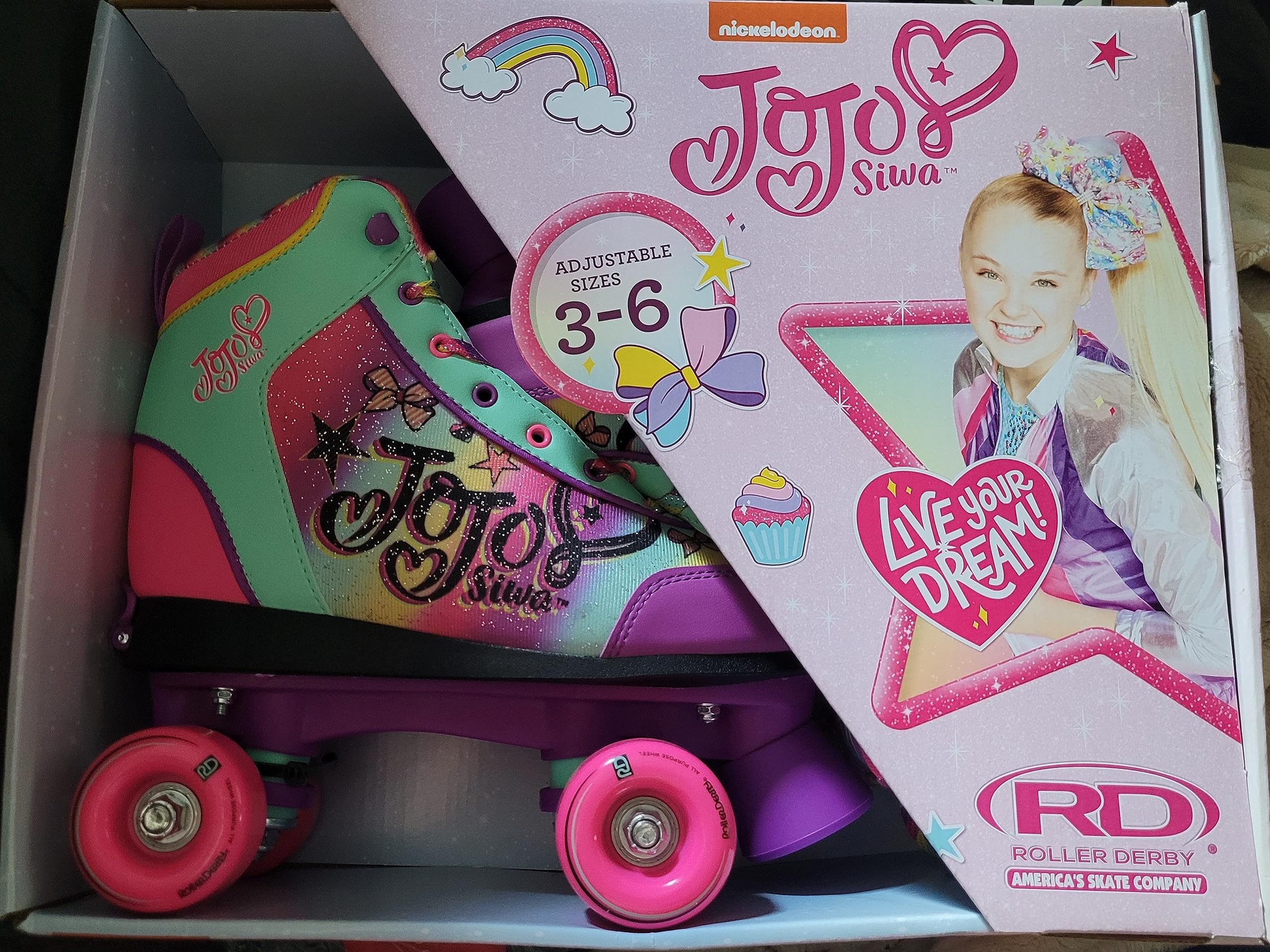 Roller Derby JoJo Siwa Adjustable Quad Star Roller Skate, Size Medium (3-6)
