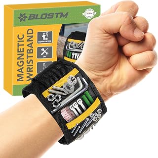 BLOSTM Magnetic Wristband Tool Organiser - Magnetic Screw Holder for Easy Access, A Great Magnetic Tool Holder to Organise Tools, Screws etc. - Compact Magnetic Strips for Tools