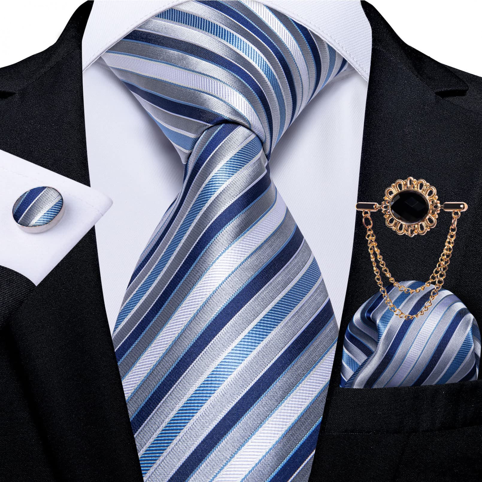 Corbata de los hombres Corbata azul Paisley Floral Hombres Negocios Corbata 8cm Ancho Seda Corbata Broche Set Regalo de los Hombres