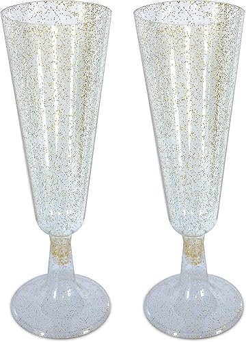 zappy 72 vasos dorados de plástico con purpurina copas de champán de 5 onzas copas de plástico para tostar flautas de cóctel copas de champán