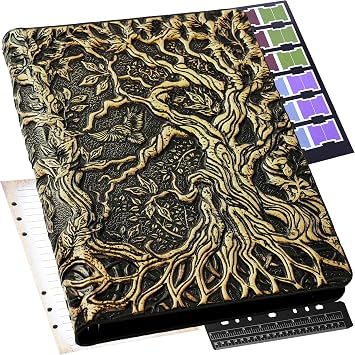 DND Notebook Journal Refillable Binder - A5 Story Forge 400 Pages 200 Sheets with Breathtaking 3D Tree of Life Design - Perfect for Dungeons and Dragons D&D with Bonus Tabs and Ruler Bronze