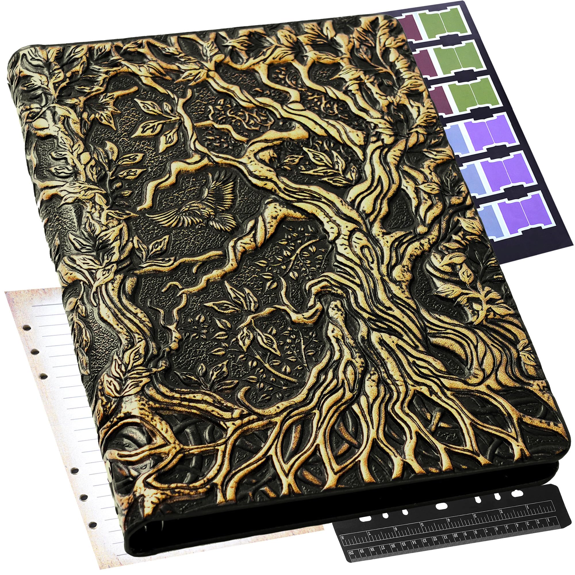 Quaderno per appunti, ricaricabile, per DND – Design 3D Albero della Vita (A5) | A5 400 pagine (200 fogli), perfetto per Dungeons and Dragons (D&D), schede bonus e righello, per giocatori e DM