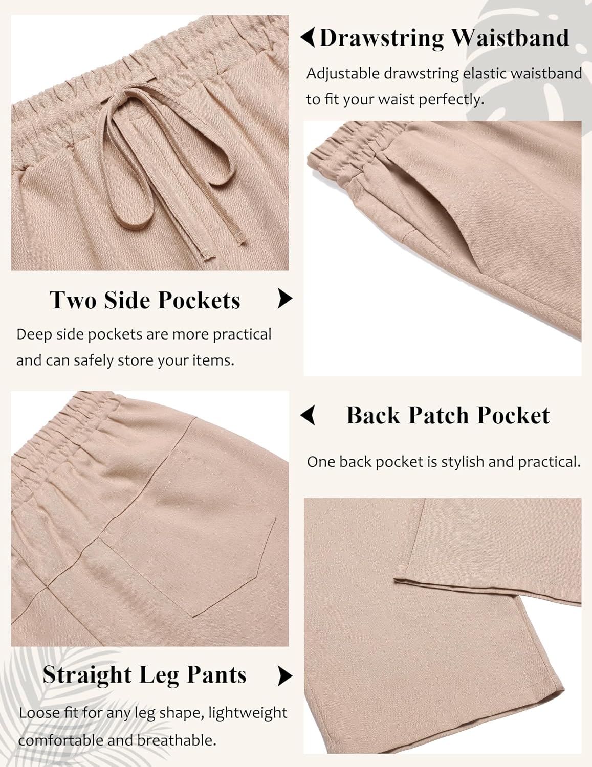 COOFANDY Men's Casual Linen Pants Loose Fit Elastic Waist Drawstring Lightweight Pant Summer Beach Trousers