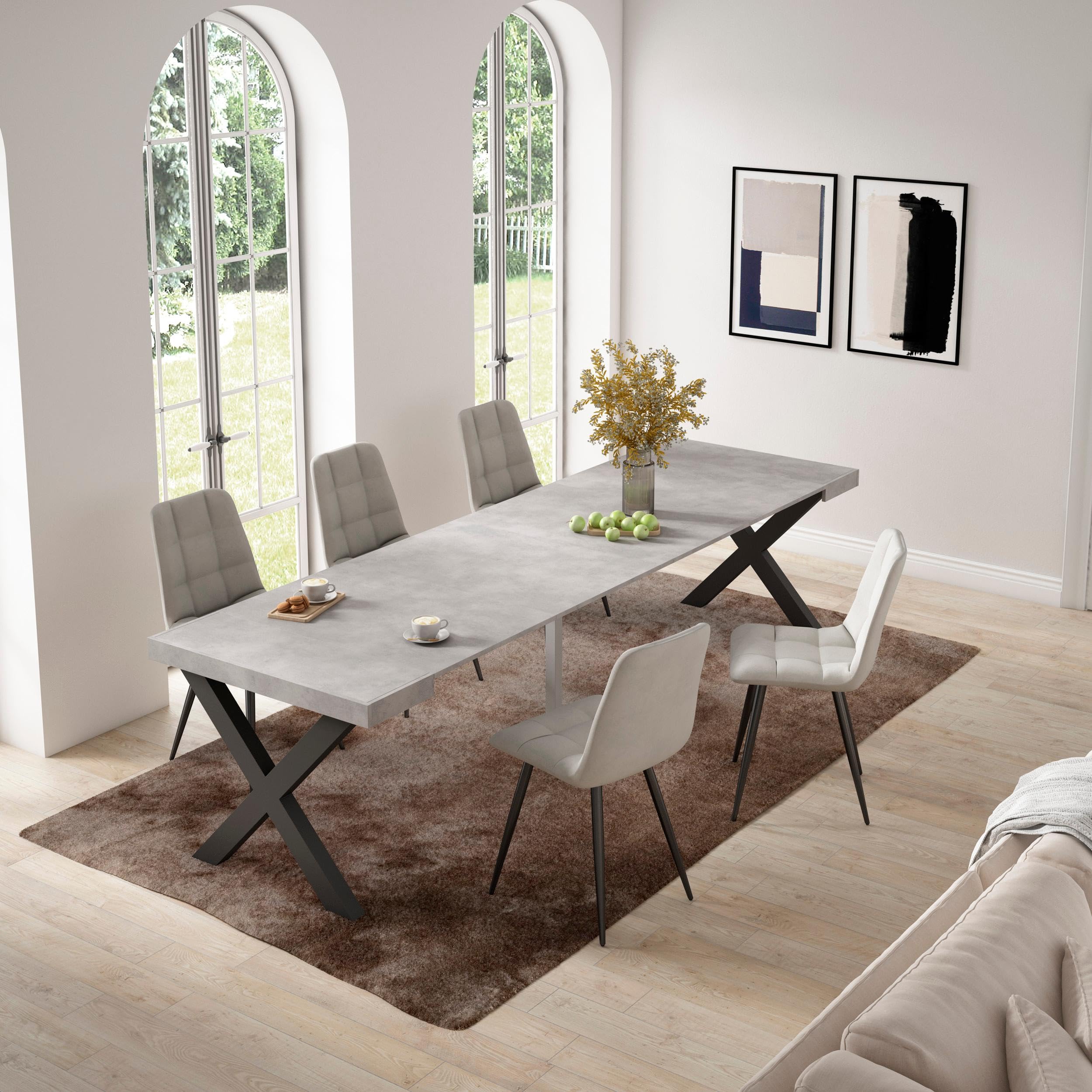 Skraut Home | Table Console Extensible | Console Meuble | 300 | pour 14 Personnes | Pieds Bois Massif | Style Moderne | Ciment
