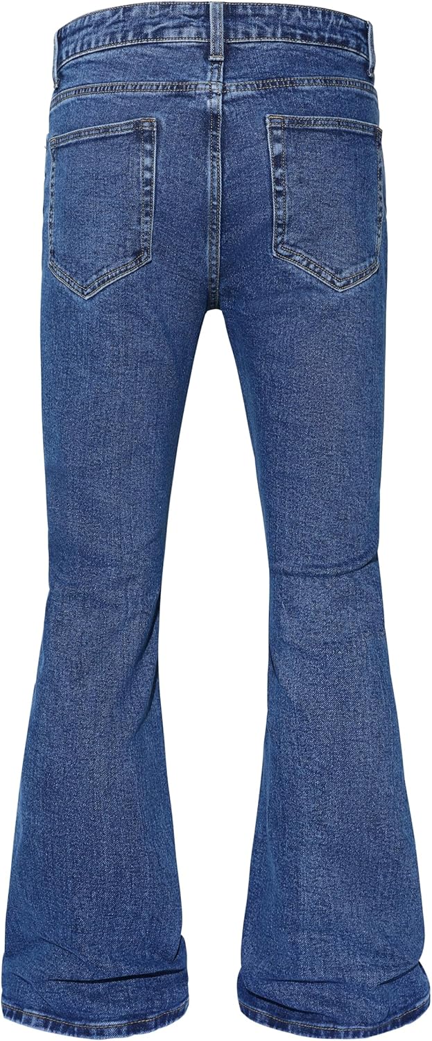Men's Stretch Regular Fit Bootcut Flared Jeans Cotton Fashion Comfort Flex Waist Denim Pants - Image 6