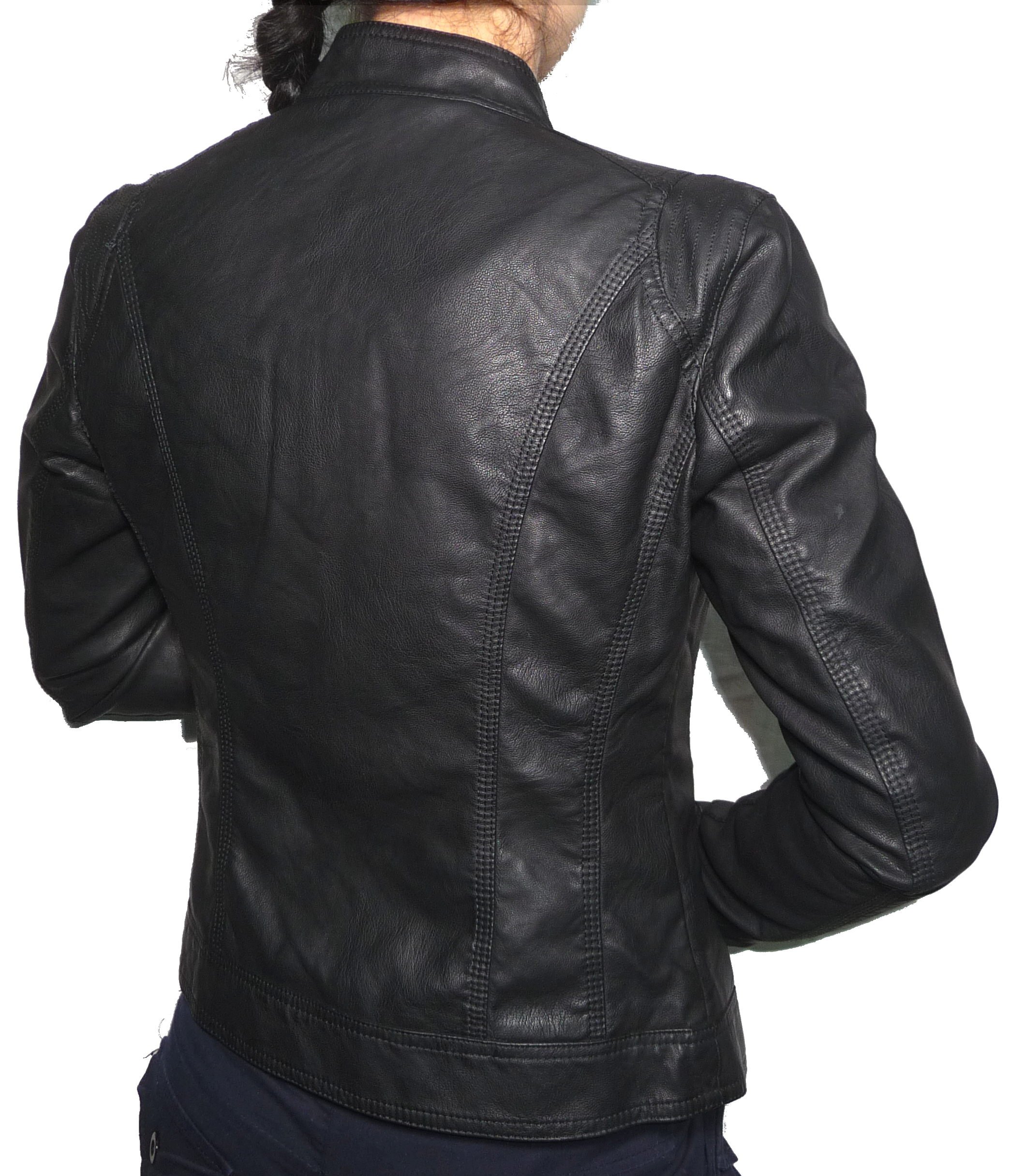 Fantasy Chiodo Giacca Foderata Giubbino Finta Pelle Ecopelle Taglie Grandi Avvitato Moda Aderente Donna Ragazza