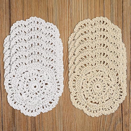 Miniatura 8 de Molain Posavasos de algodón de ganchillo hecho a mano de 4 pulgadas, manteles individuales redondos de tela, manteles individuales de encaje,