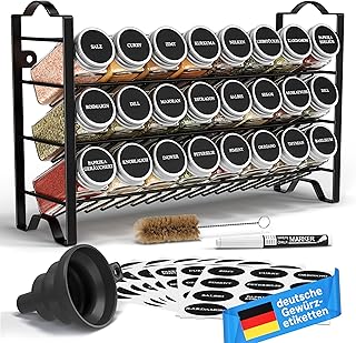 Deco haus® Spice Rack Standing & Wall [With Spice Jars & Labels] - Spice Organiser - Spice Rack Organiser - Spice Rack - Spice Rack System Hanging - Spice Storage - Spice Jars with Shelf