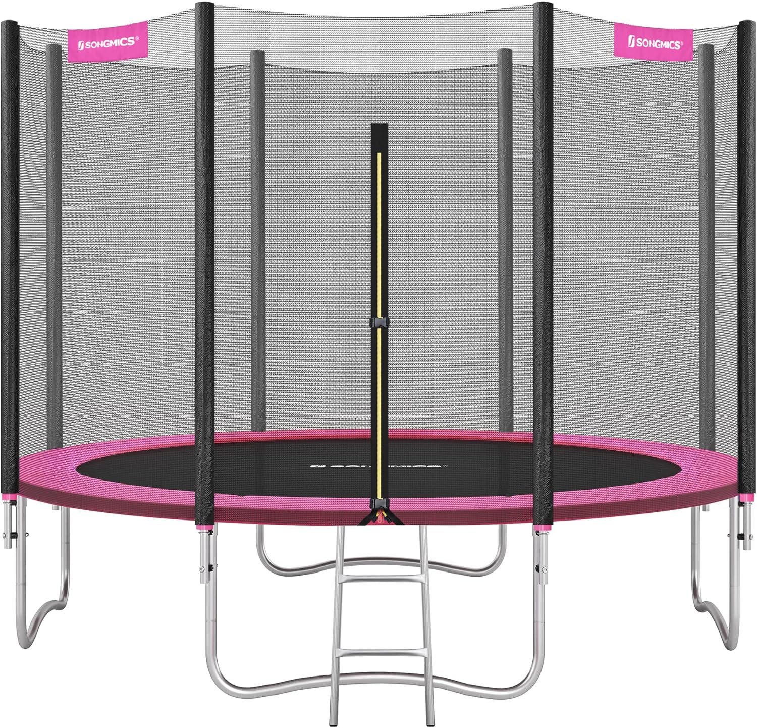 SONGMICS - Trampolín Exterior Infantil diámetro 183/244/305/366/427 cm, Red de protección Externa, Cojines de Seguridad, Escalera, Poste Recto de 180 cm de Alto, Marco de Acero