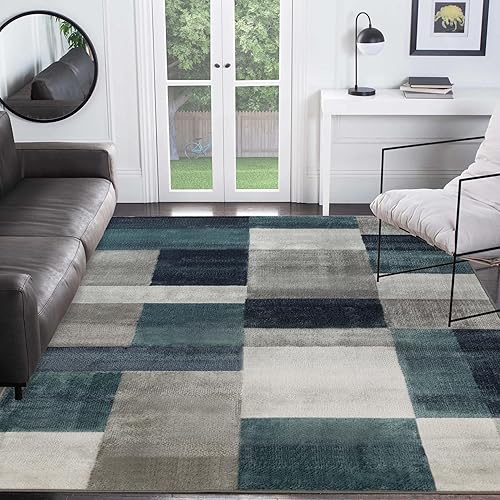 Superior Indoor Area Rug, Jute Backing, Home Decor for Bedroom, Living Room, Office, Kitchen, Hallway, Floor Cover, Patchwork, Color Block, Plush, Clifton Collection, 4' x 6', Rivulet