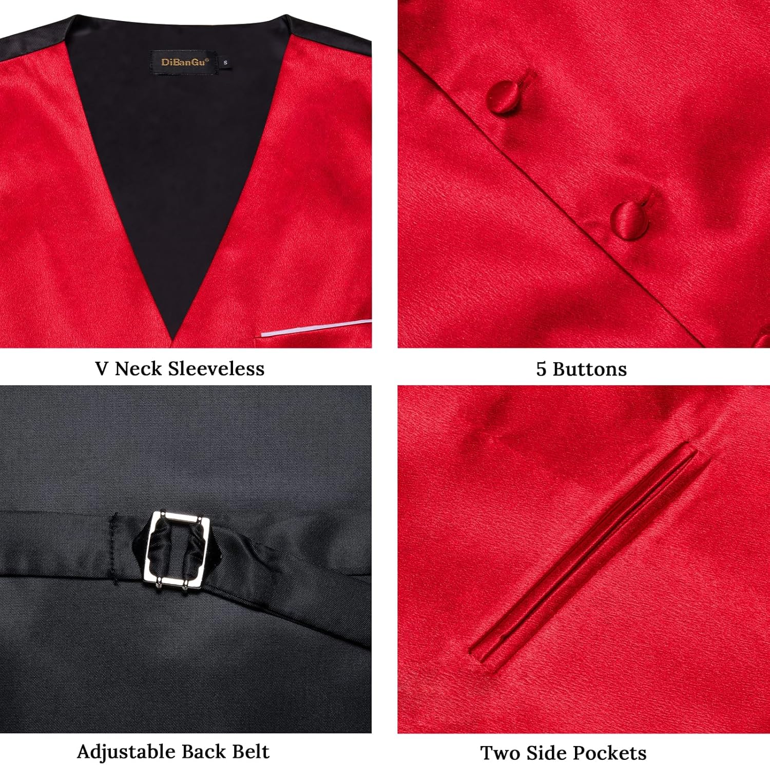 DiBanGu Mens Satin Suit Vest and Tie Set 8PCS Solid Waistcoat and Bowtie with Lapel Pin for Tuxedo Dress Vest Wedding Formal - Image 5