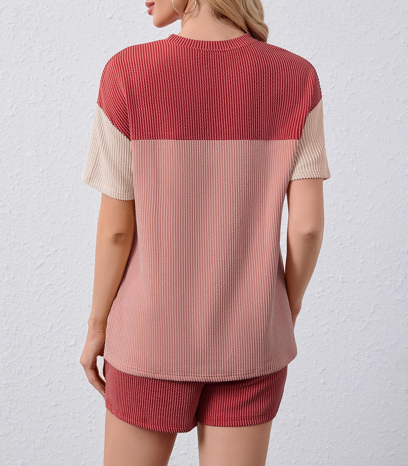 Women's Summer 2 Piece Outfits Lounge Matching Set Short Sleeve Top and Shorts with Pockets Travel Vacation Outfit - Image 2