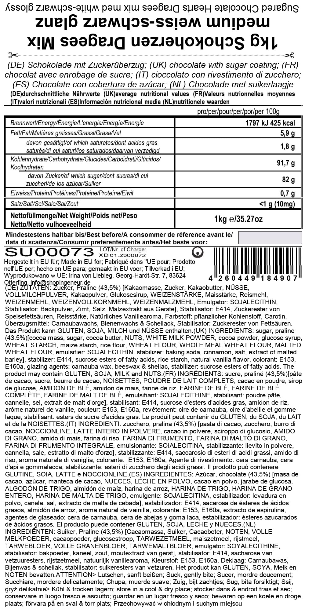 EinsSein 1kg Dragees mariage au chocolat cœur Mix médium blanc-noir brillant dragées baptême communion amandes feter et recevoir fêter de fete couleur pas cher aux bombe tag voir mes etui contenant