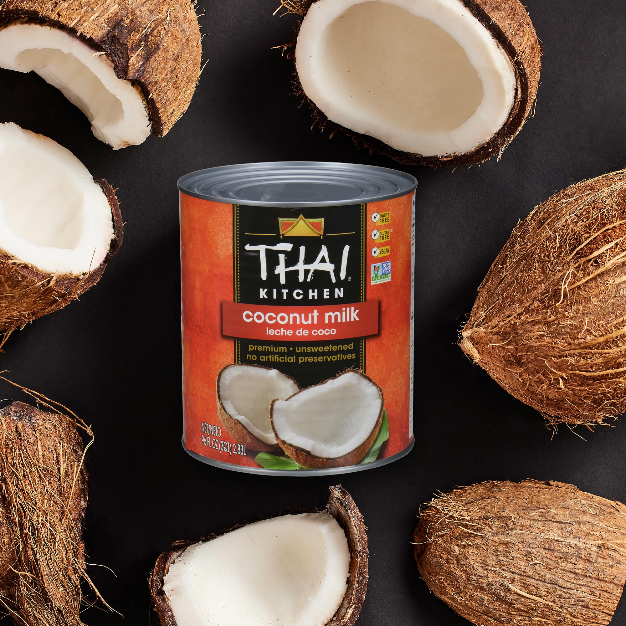 Thai Kitchen Coconut Milk, 96 fl oz (Pack of 6) - Six 96 Fluid Ounce Containers of Unsweetened, Premium Dairy Free Coconut Milk Perfect for Vegan Curries, Sauces, Soups, Desserts, and Beverages