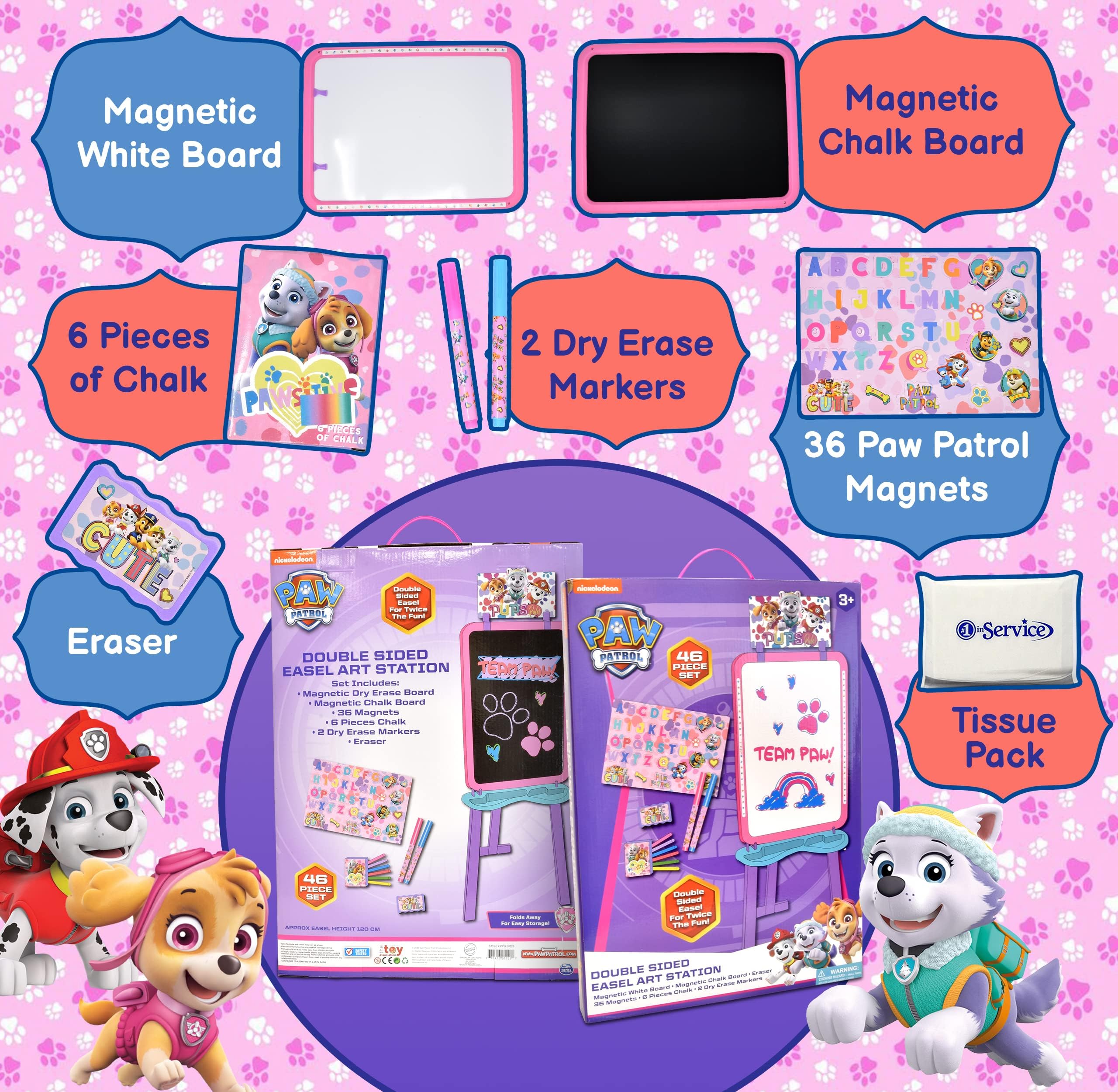 Paw Patrol Lavagna magnetica in piedi per bambini, cancellabile a secco, per bambini, accessori e segnalibro