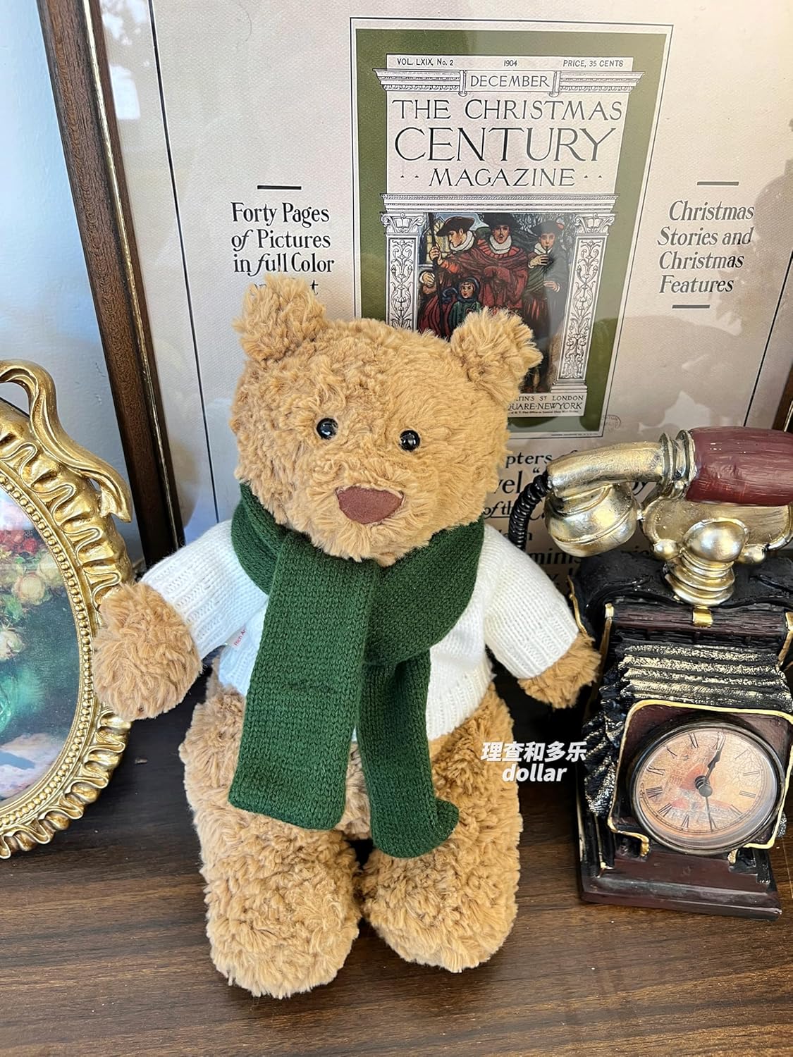 9-12"/30cm Festive Stuffed Animals Clothes Set: Cable Knit Sweater + Checkered Shorts+Scarf for 12" Bashful Bunny, 11" Bumblybear,Medium Fuddlewuddle Lion(NO Doll)