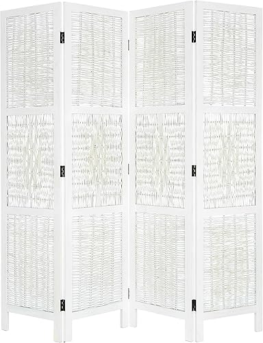 Miniatura 2 de Legacy Decor Divisor de habitación de mimbre de 4 paneles, acabado blanco antiguo, 67 pulgadas de alto x 64 pulgadas de ancho Blanco,Blanco