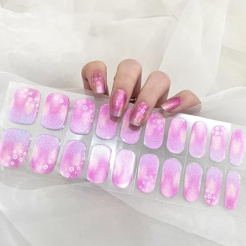 LIFOOST Tiras de esmalte de uñas de gel curado, calcomanías de uñas con purpurina para mujer, efecto espejo, envolturas completas, kit de arte de