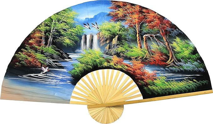 Forest Landscape Giant Folding Wall Fan Hand-painted Decorative Wall Decor Art