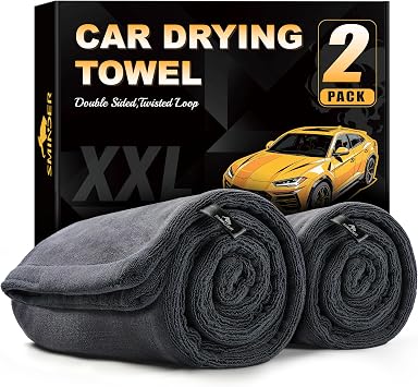 SMINDER 2-Pack Car Drying Towels Microfiber Towels for Cars 36" x 24", Ultra-Absorbent, Streak-Free, Scratch-Free, No Water Spots, Double-Twist Pile & Edgeless Design