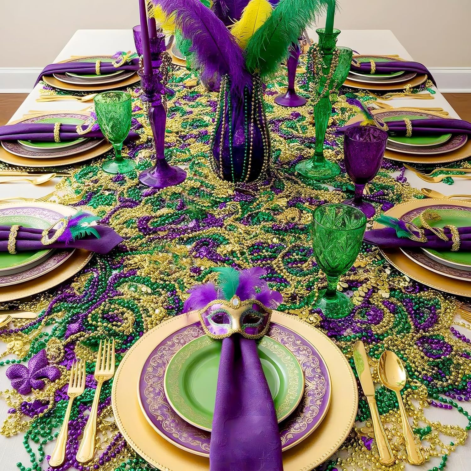 Mega-L 126Pcs Necklaces Accessories for Mardi Gras Beads Purple Green Gold 31.5" Holiday Carnival Beads Bulk for Mardi Gras Parade Throws Pirate Wedding Birthday Party Decor Supplies Favors - Image 7