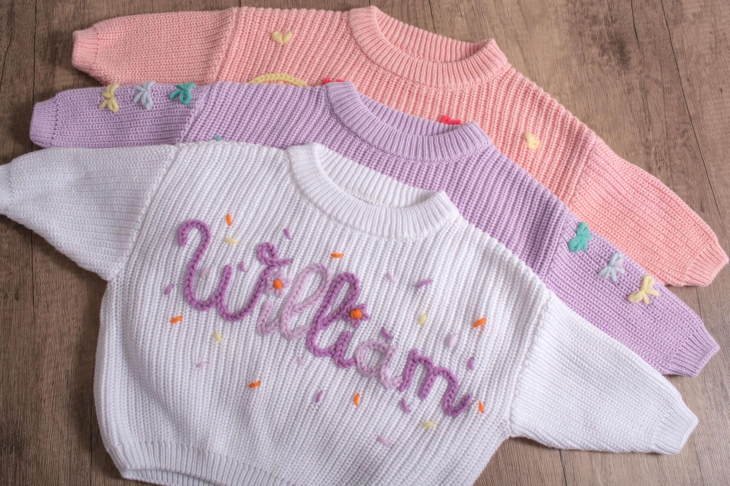 Personalisierter Baby Strickpullover mit gesticktem Namen, Kleinkinder Crewneck Langarm Pullover Sweatshirt