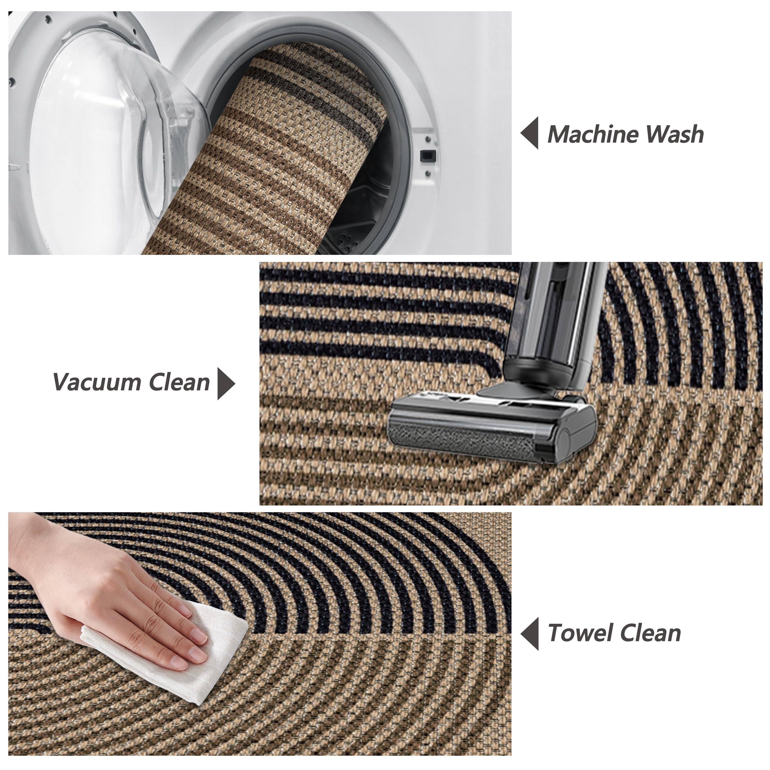 Capslpad Runner Rug for Entryway 60x300cm Non-Slip Hallway Carpet Runner Washable Jute Look Rug Kitchen Runner Durable Floor Area Rug Runners for Living Room Bedroom Balcony Corridor Black Brown - Image 7