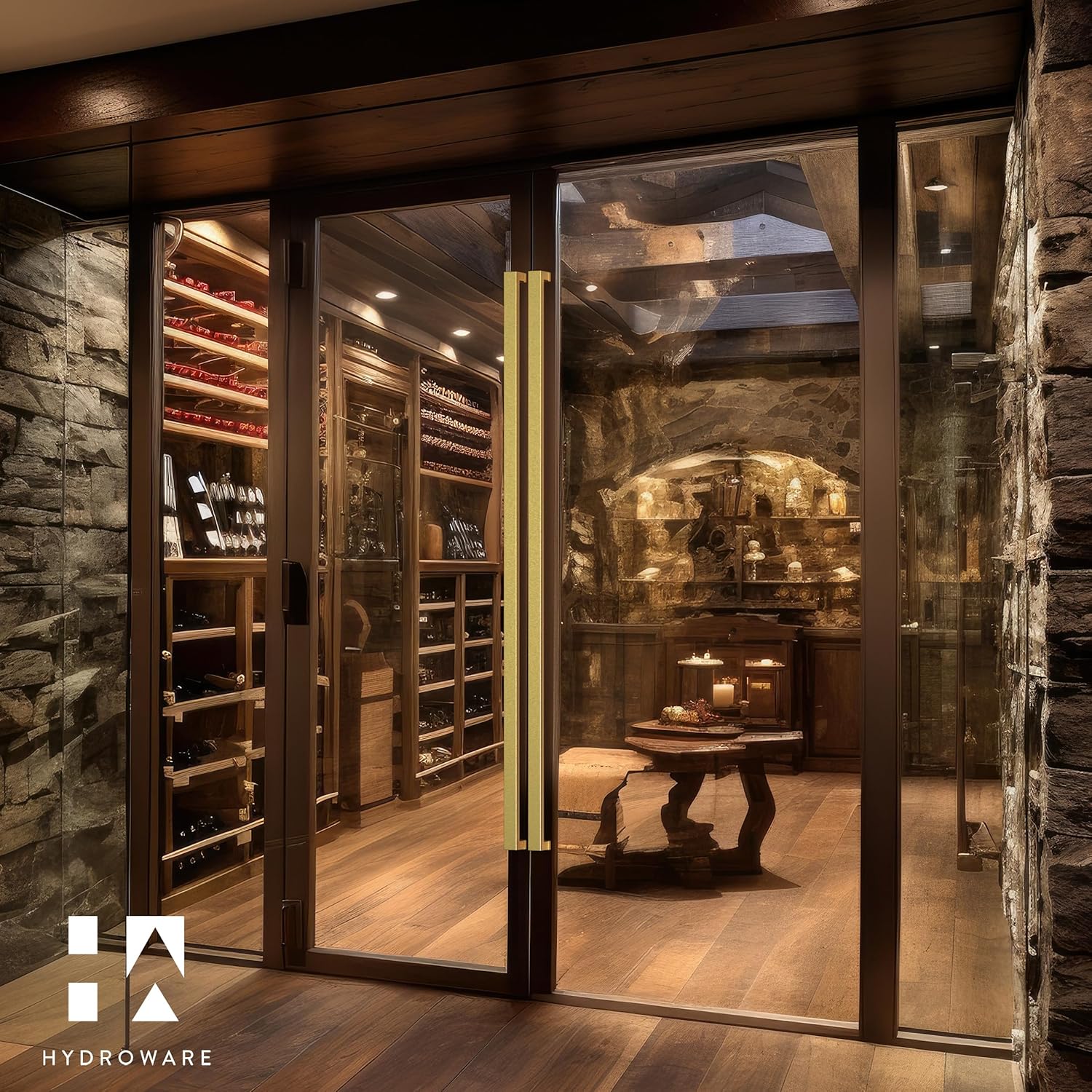 Modern Contemporary Long Stainless Steel Push Pull Door Handle for Home Entrance Glass Shower Wooden Barn & Office Store Shop Doors - CELEZ Model - Square (Brass Gold, 60 Inch)