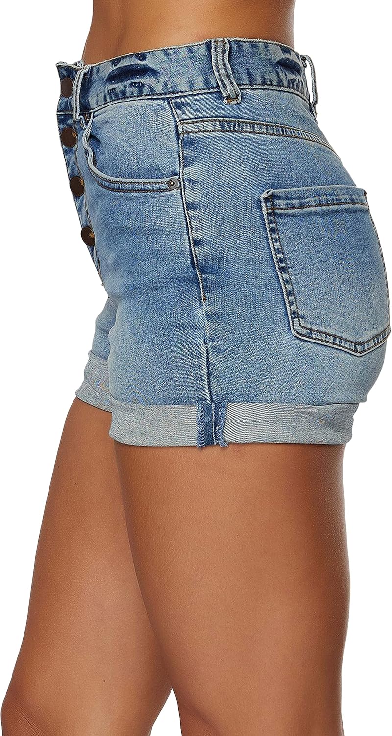 O'NEILL Women's Kelsey Denim Shorts - Mid-Rise Button-Up Jean Shorts for Women with Rolled Hem Detail and Pockets