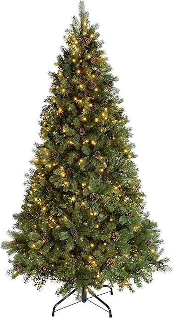 WeRChristmas Pre-Lit Craford Christmas Tree with Pinecones & 500 Chasing Warm LED Lights, 7 feet/2.1m