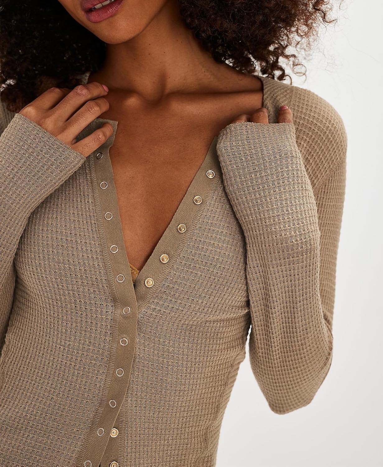 Long Sleeve Button Down Shirts for Women Cute Tops Fall Cardigan Sweater Waflle Knit Tops - Image 4