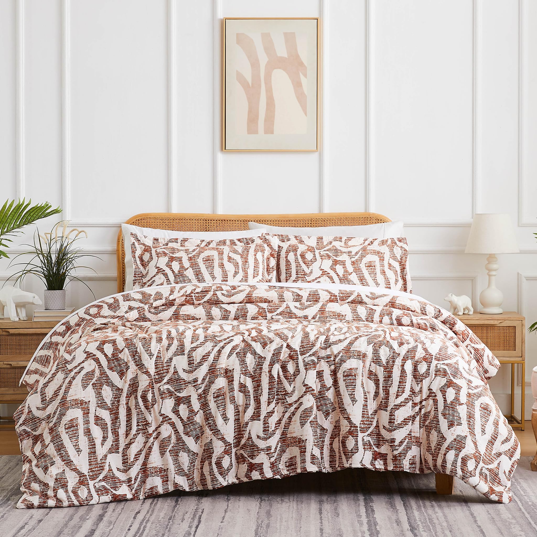 Juego de ropa de cama queen con edredón floral abstracto moderno para hogar