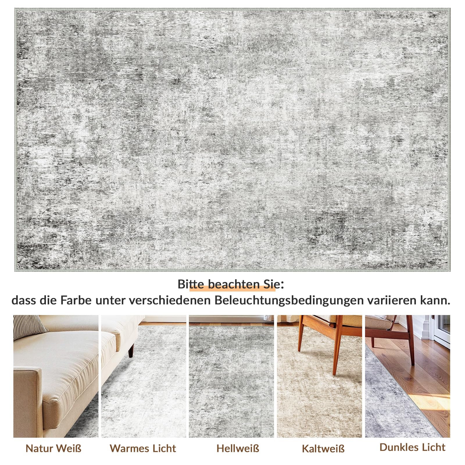 INOVADAY Waschbarer Teppich Wohnzimmer 120x180 cm Moderne Abstrakt Teppich Schlafzimmer mit Weichem Kurzflor rutschfest Minimalistische Teppiche für Lounge Esszimmer Grau/Weiß