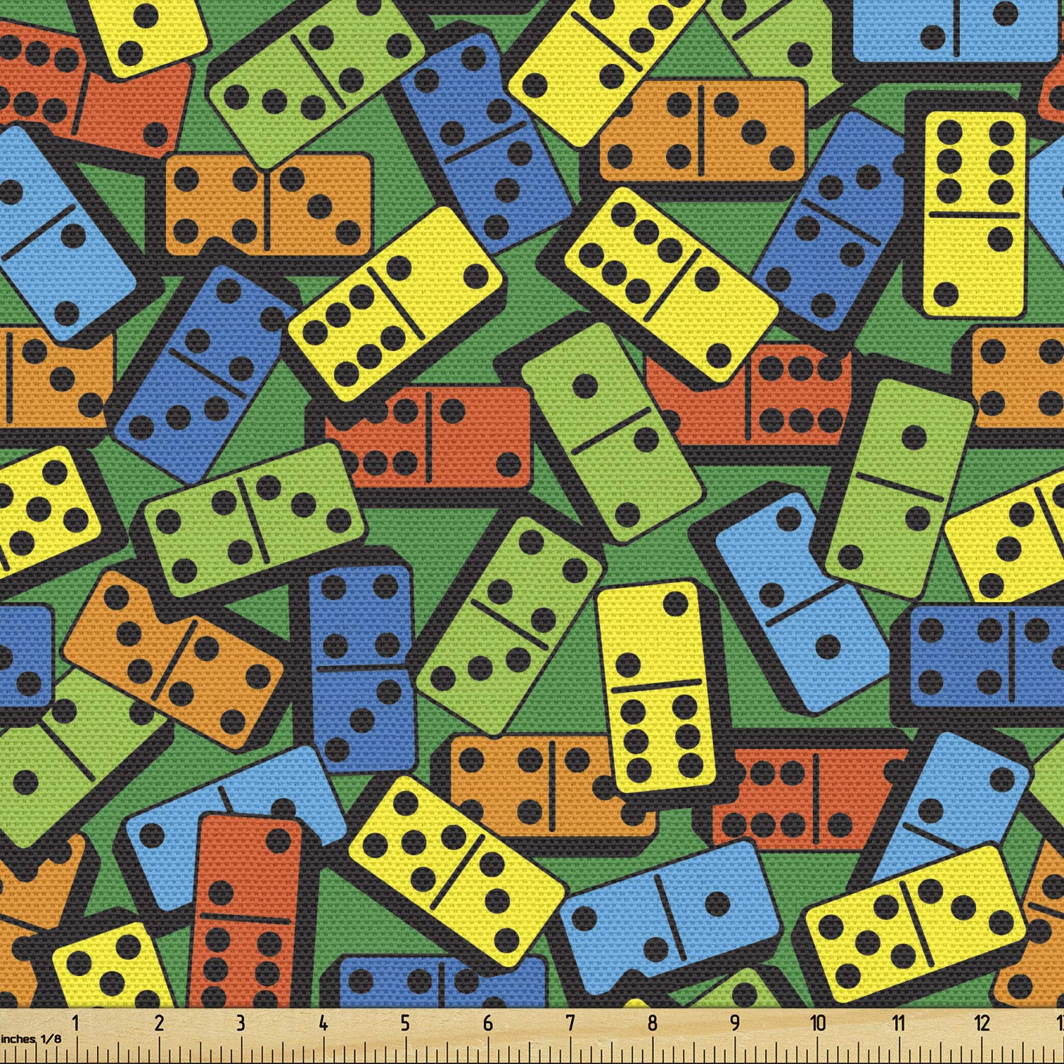 Lunarable Casino Fabric by The Yard, Colorful Domino Pattern Entertaining Success Winner Player Creative Design Print, Decorative Fabric for Upholstery and Home Accents, 3 Yards, Blue Yellow