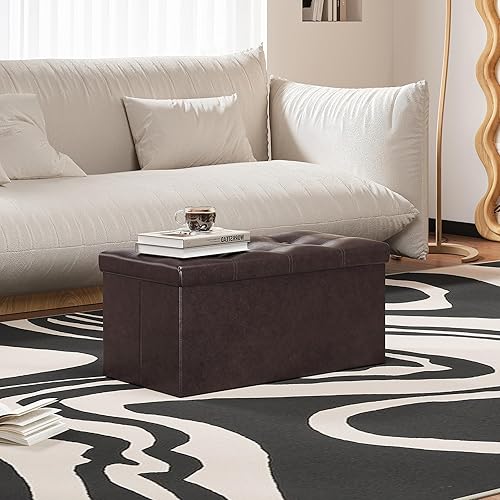 Miniatura 14 de Youdesure Otomana plegable con espacio de almacenamiento de 80 litros, de 30 pulgadas, que soporta hasta 350 libras con reposapiés acolchado, para